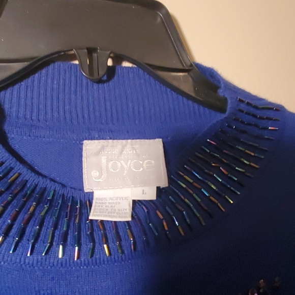 Royal Blue Embroidered Christmas Bow Sweater Large - Picture 4 of 6